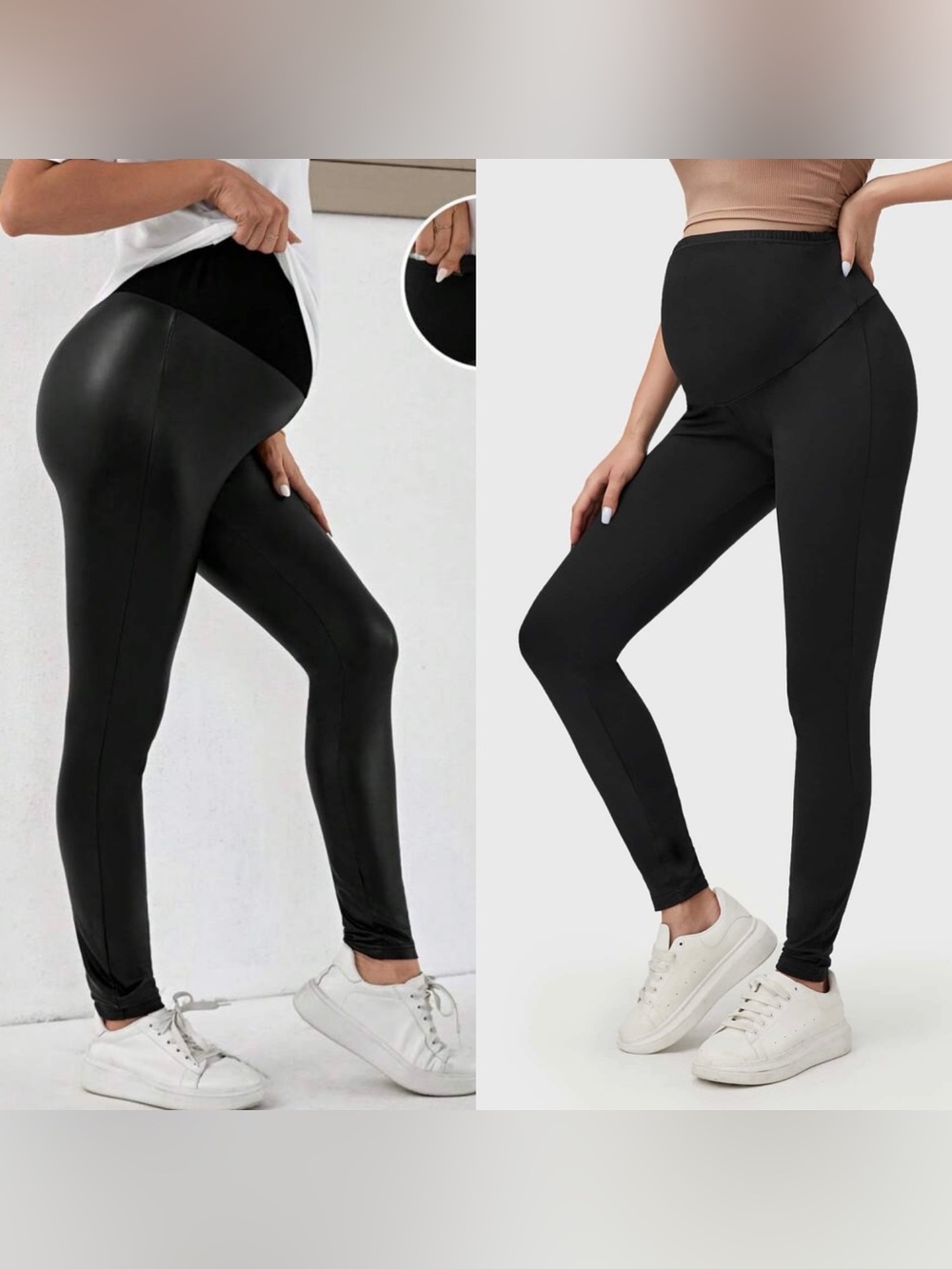2 Maternity High-Waist Black Stretch Leggings leather stretchy xxl
